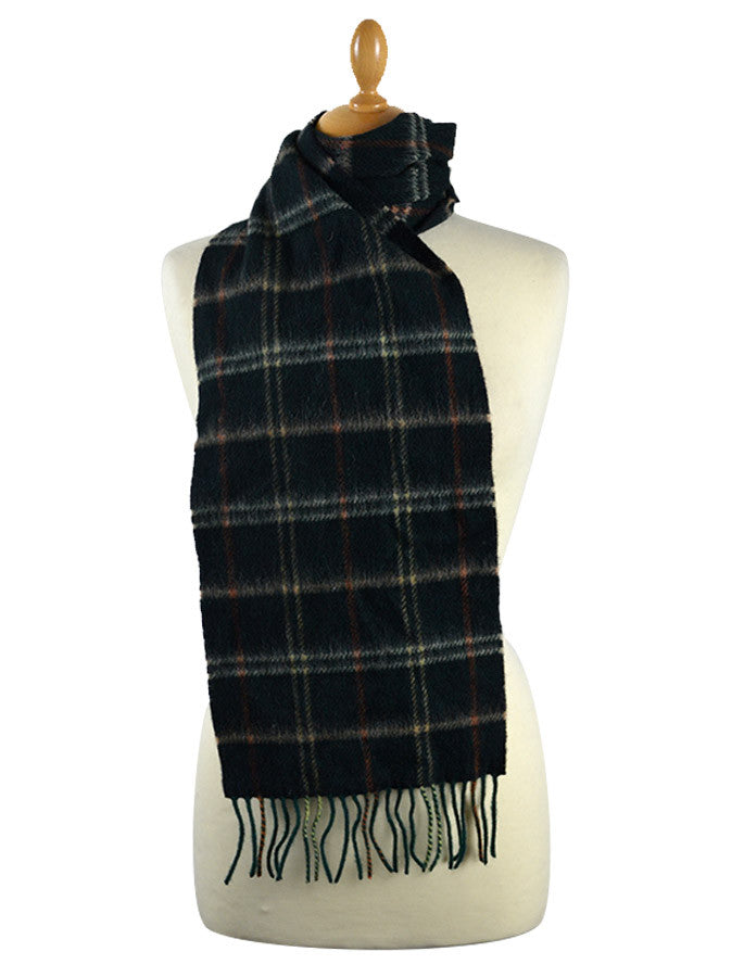 Narrow Lambswool Checked Scarf - Forrest Green 