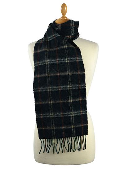 Narrow Lambswool Checked Scarf - Forrest Green 