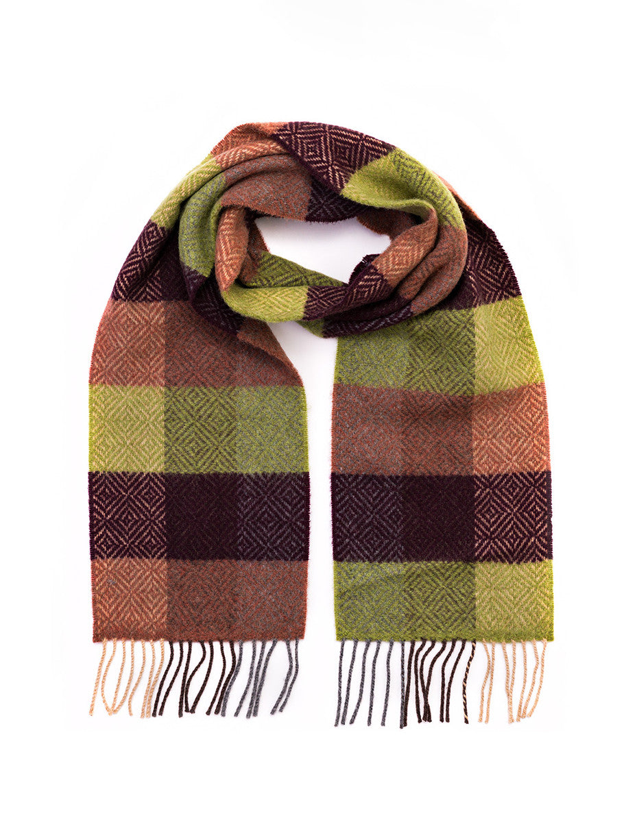 Wool &amp; Cashmere Scarf - Green &amp; Wine 