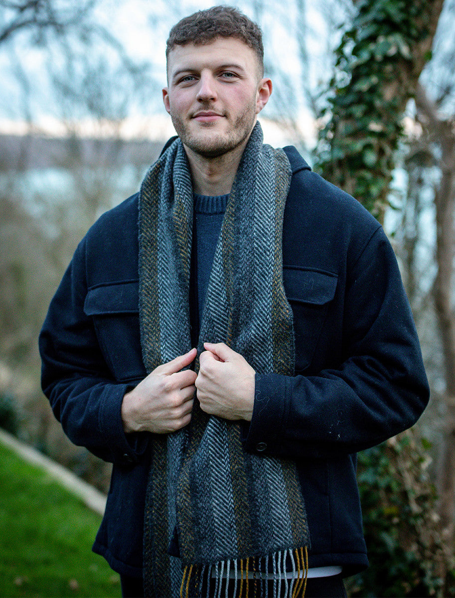 Wool &amp; Cashmere Scarf - Mustard &amp; Grey 