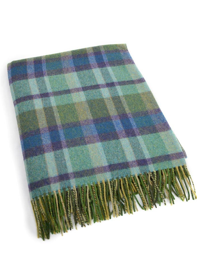Lambswool Plaid Throw - Teal Blue Purple