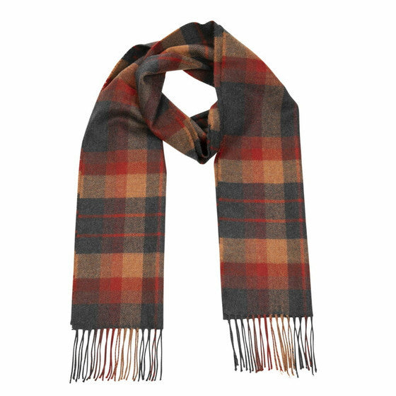 MERINO LUXURY WOOL SCARF - ORANGE CHARCOAL PLAID
