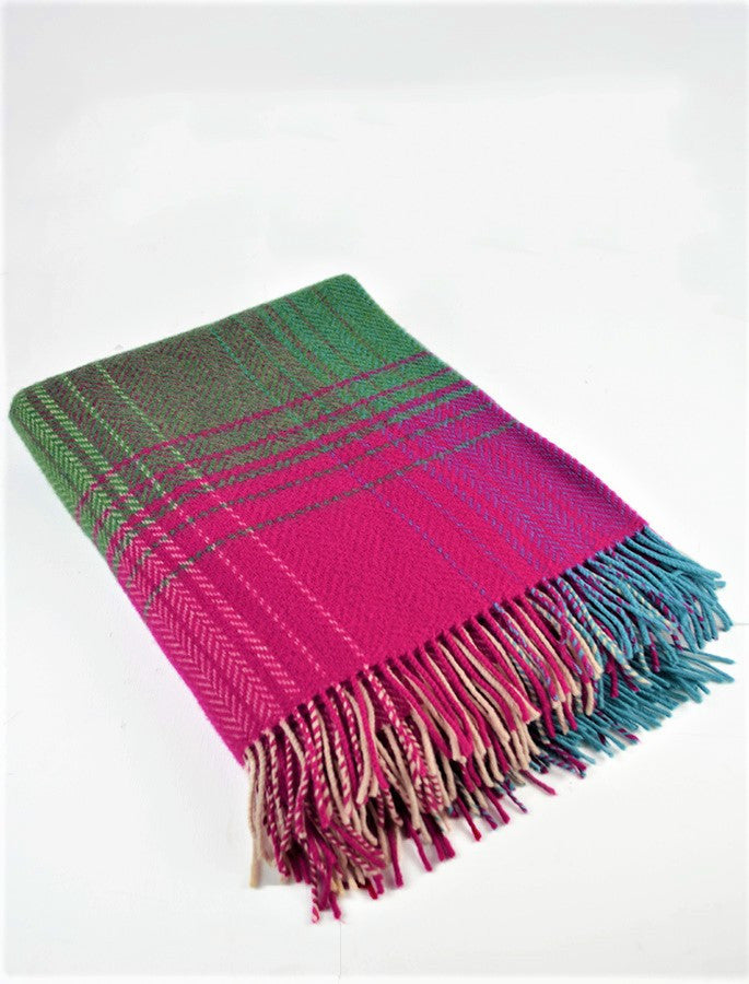 Cashmere Wool Throw - Pink Blue Green