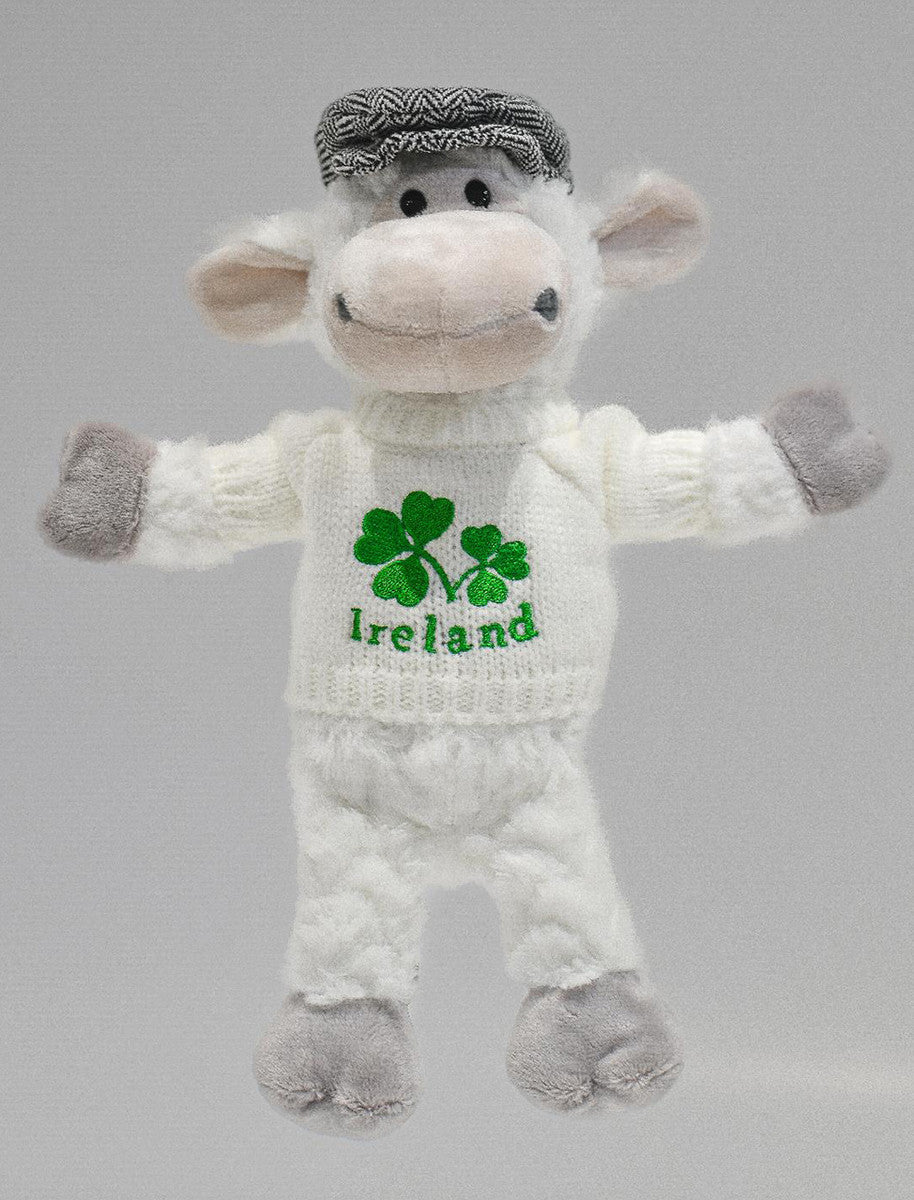 Kids Irish Sheep Soft Teddy with Sweater &amp; Flat Cap - White 
