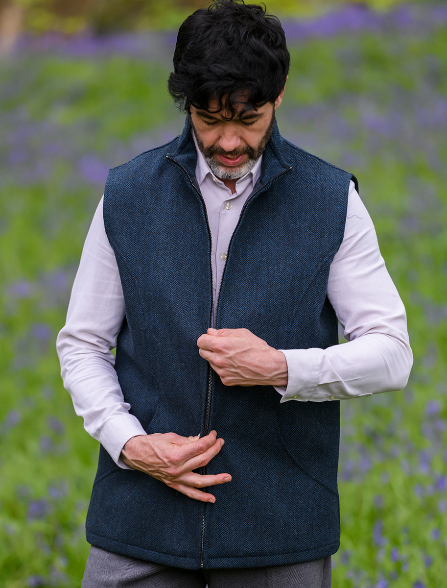 James Wool Tweed Bodywarmer - Navy 