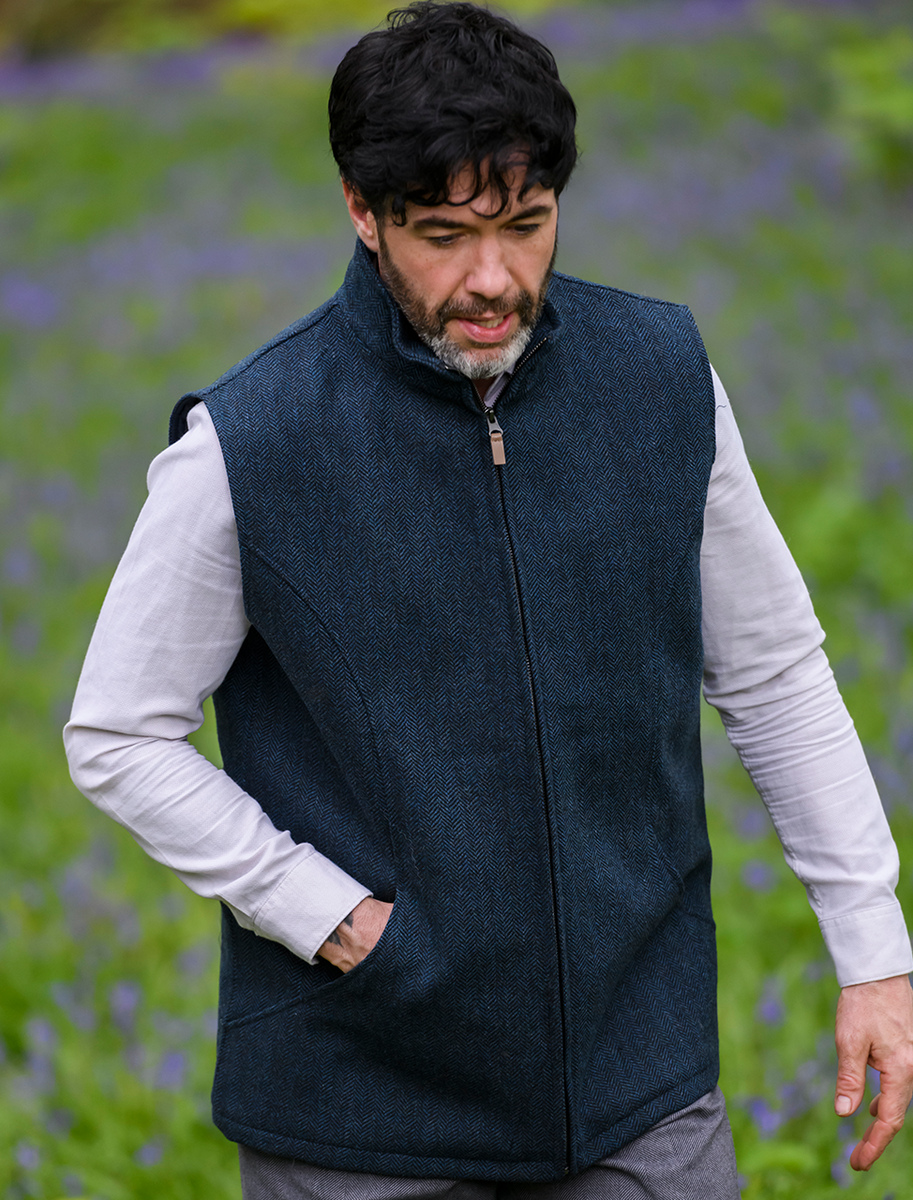 James Wool Tweed Bodywarmer - Navy 