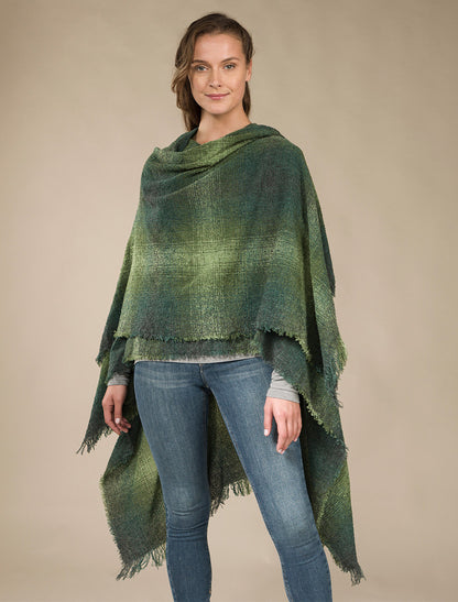 Lambswool Celtic Ruana Wrap - Green Checks