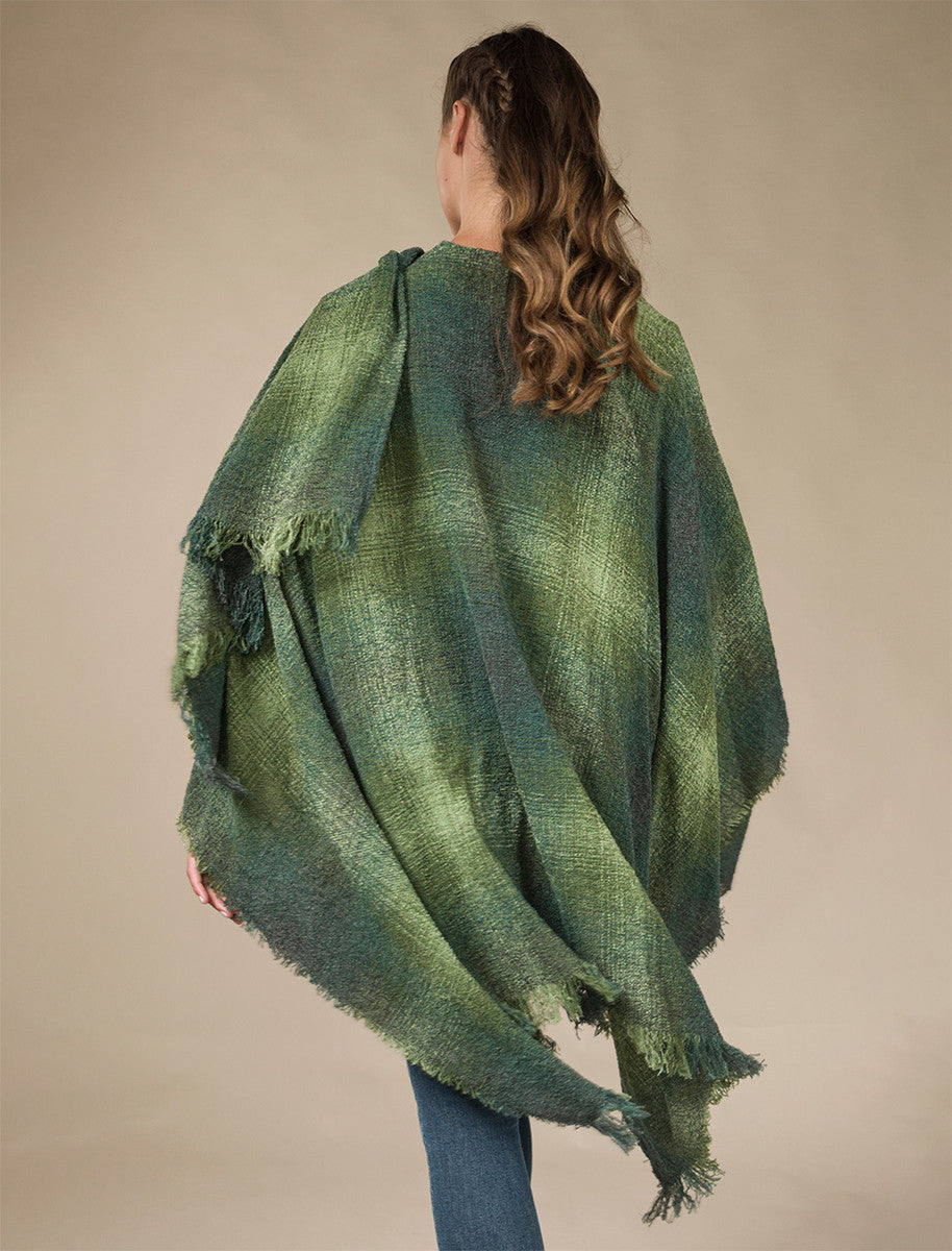 Lambswool Celtic Ruana Wrap - Green Checks