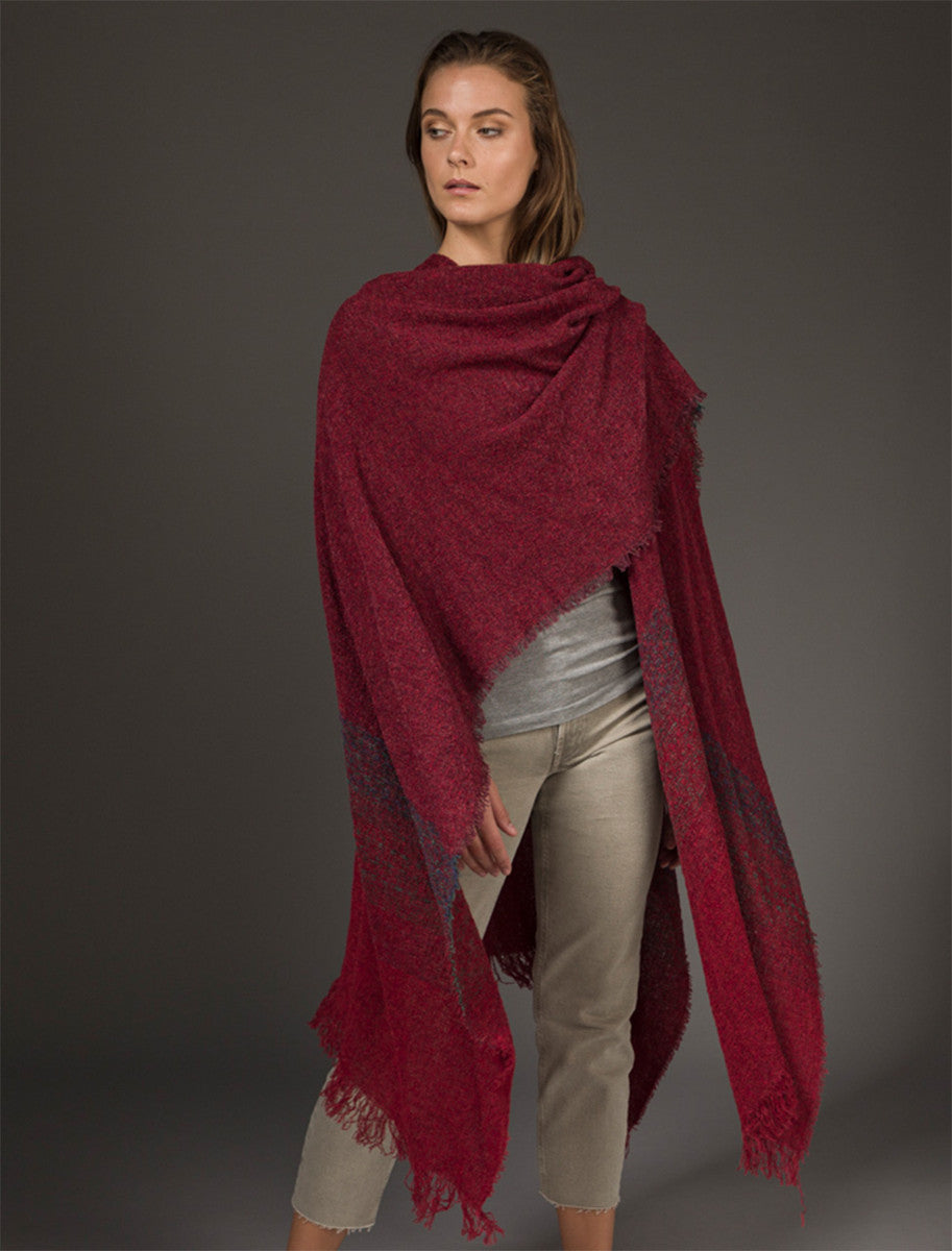 Lambswool Celtic Ruana Wrap - Rich Red