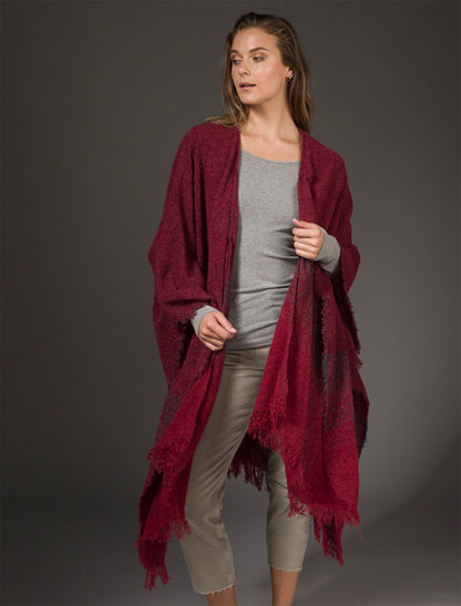 Lambswool Celtic Ruana Wrap - Rich Red