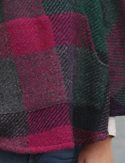 Cheryl Herringbone Hooded Poncho - Kildare Multi-Mulberry Pocket 
