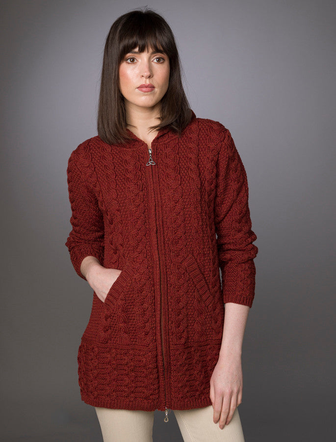 Hooded Coatigan with Celtic Knot Zipper Pull - Sienna  