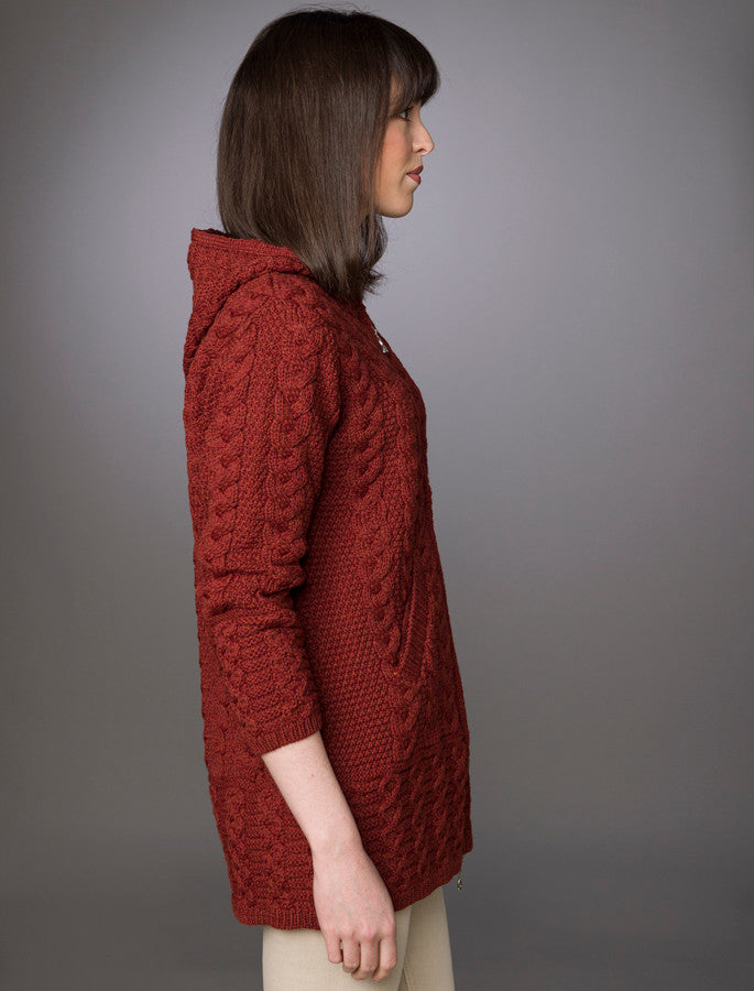 Hooded Coatigan with Celtic Knot Zipper Pull - Sienna  