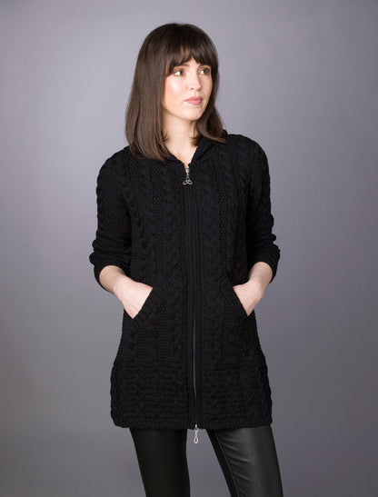 Hooded Coatigan with Celtic Knot Zipper Pull - Black 