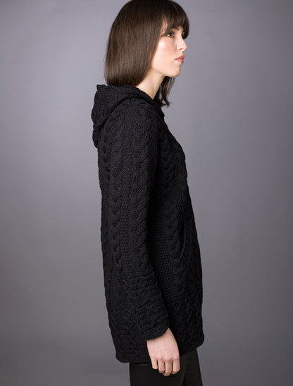 Hooded Coatigan with Celtic Knot Zipper Pull - Black 