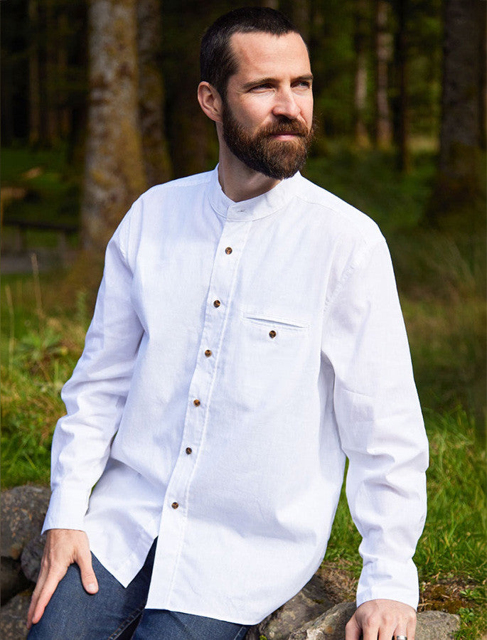 Irish Linen Grandfather Shirt - Bleach White