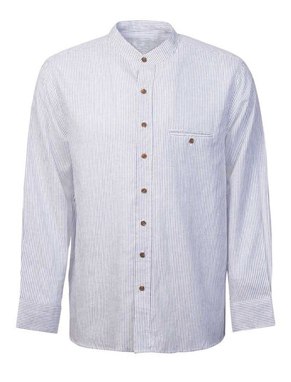 Irish Linen Grandfather Shirt - Navy &amp; White Stripe