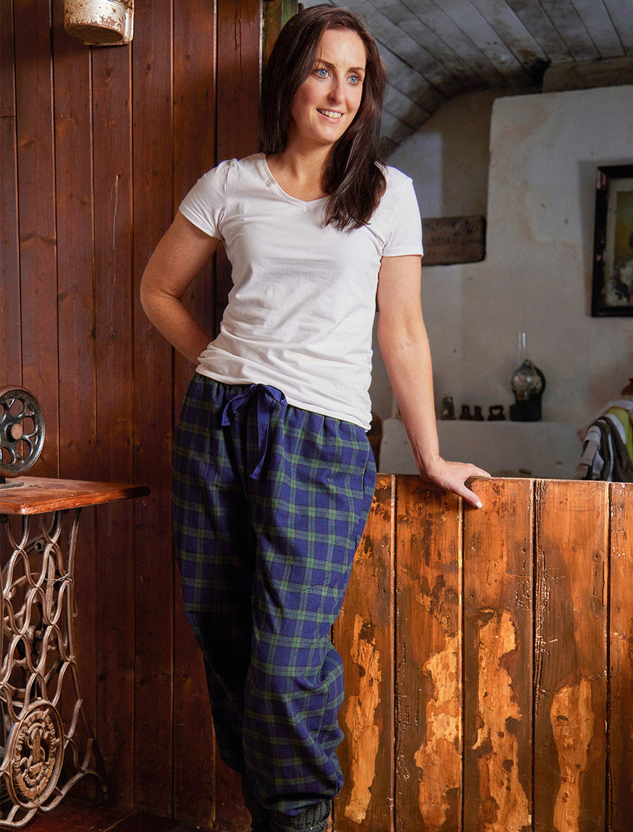Ladies Irish Flannel Lounge Pants - Green Blackwatch Tartan