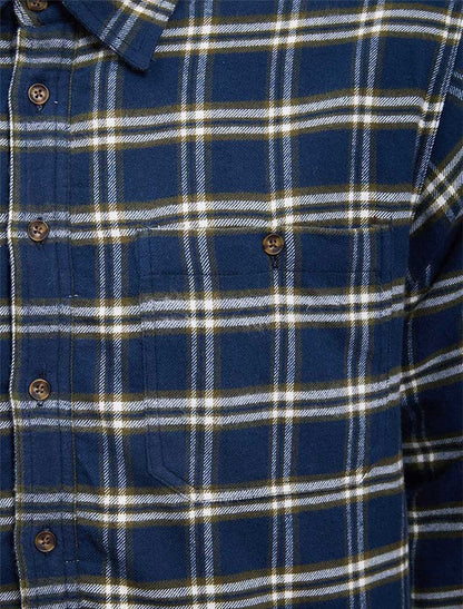Fleece Lined Flannel Shirt - Navy &amp; Green Check