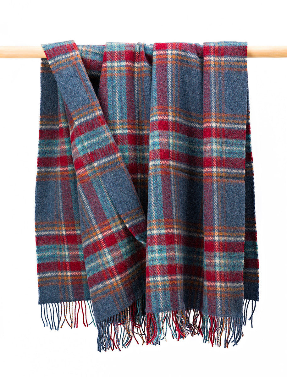 Irish Wool Picnic Throw - Denim Red &amp; Rust