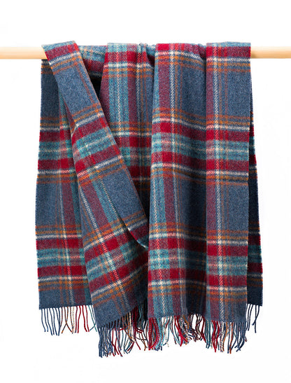 Irish Wool Picnic Throw - Denim Red &amp; Rust