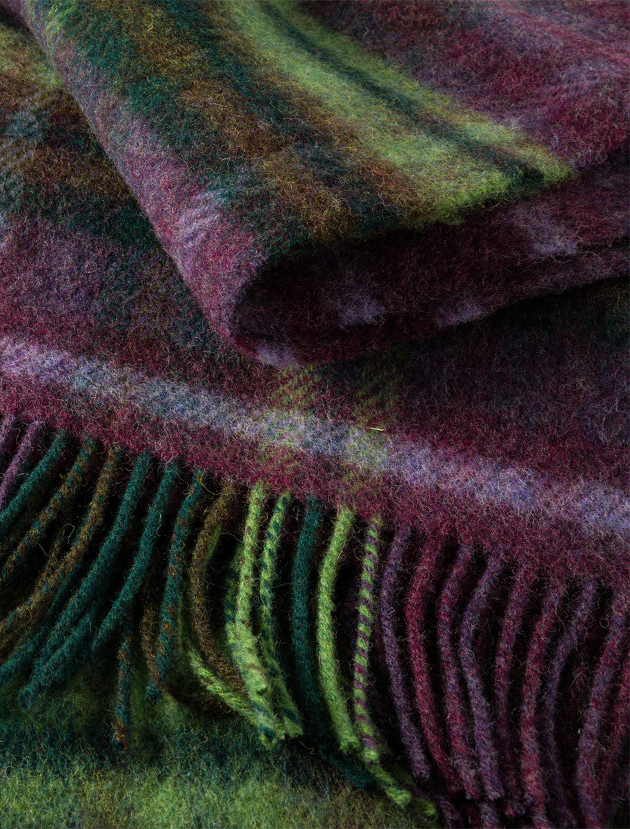 Irish Wool Picnic Throw - Purple Green &amp; Lavender