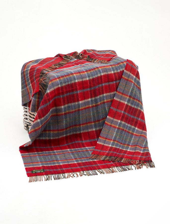 Irish Wool Picnic Throw - Orange, Red &amp; Blue