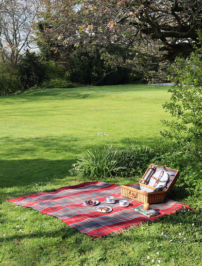 Irish Wool Picnic Throw - Orange, Red &amp; Blue