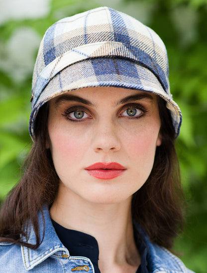 Ladies Tweed Flapper Cap - Cream, Navy &amp; Beige 