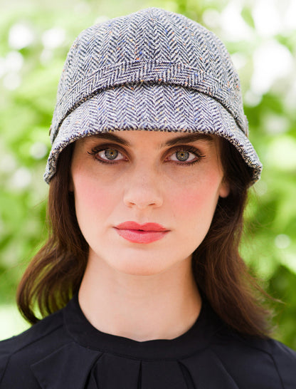 Ladies Tweed Flapper Cap - Grey Herringbone 