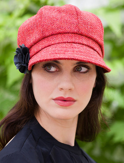 Ladies Tweed Newsboy Hat -Red 