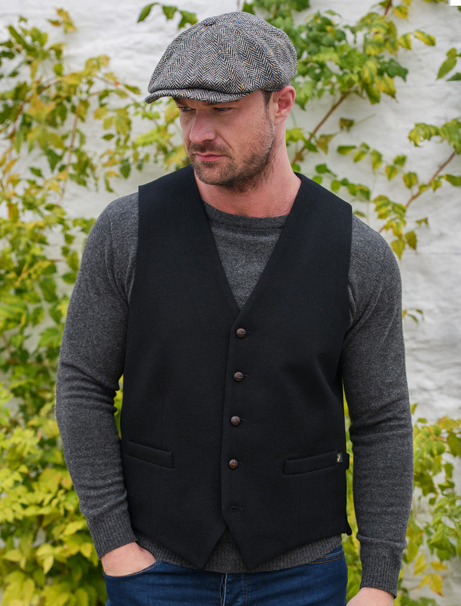 Irish Tweed Herringbone Waistcoat - Black