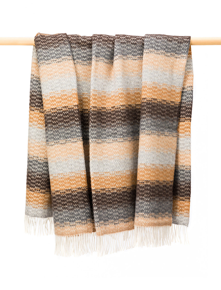 Luxury Cashmere Wool Throw - Camel Grey &amp; Brown