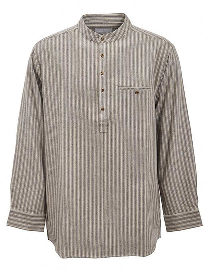 Ladies Flannel Grandfather Shirt - Beige Green Maroon Stripe