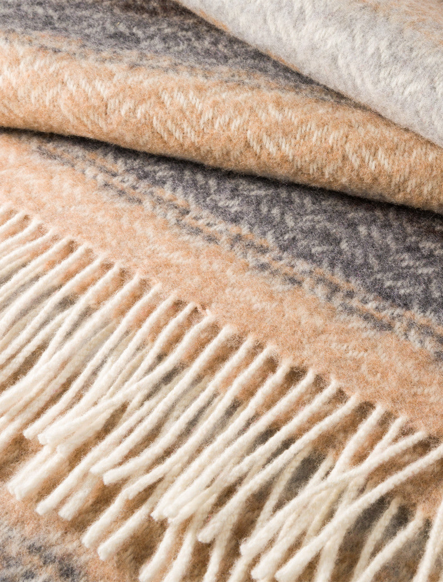 Luxury Cashmere Wool Throw - Camel Grey &amp; Brown