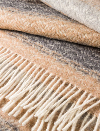 Luxury Cashmere Wool Throw - Camel Grey &amp; Brown