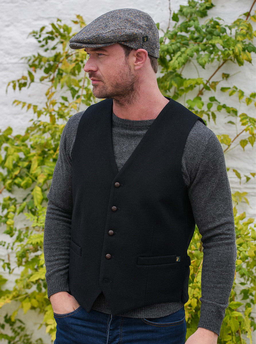 Irish Tweed Herringbone Waistcoat - Black