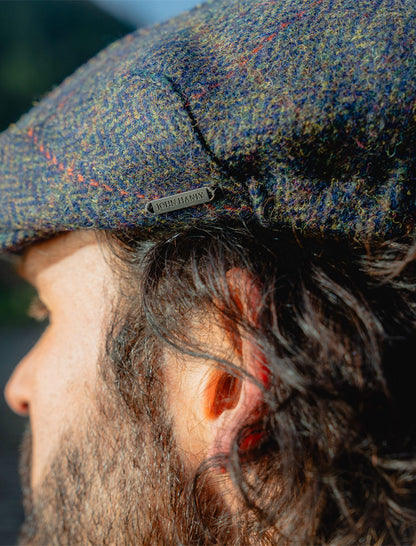 Pure Wool Tweed Driving Cap - Navy Green Windowpane 