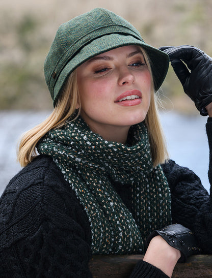 Ladies Tweed Flapper Cap - Green &amp; Yellow