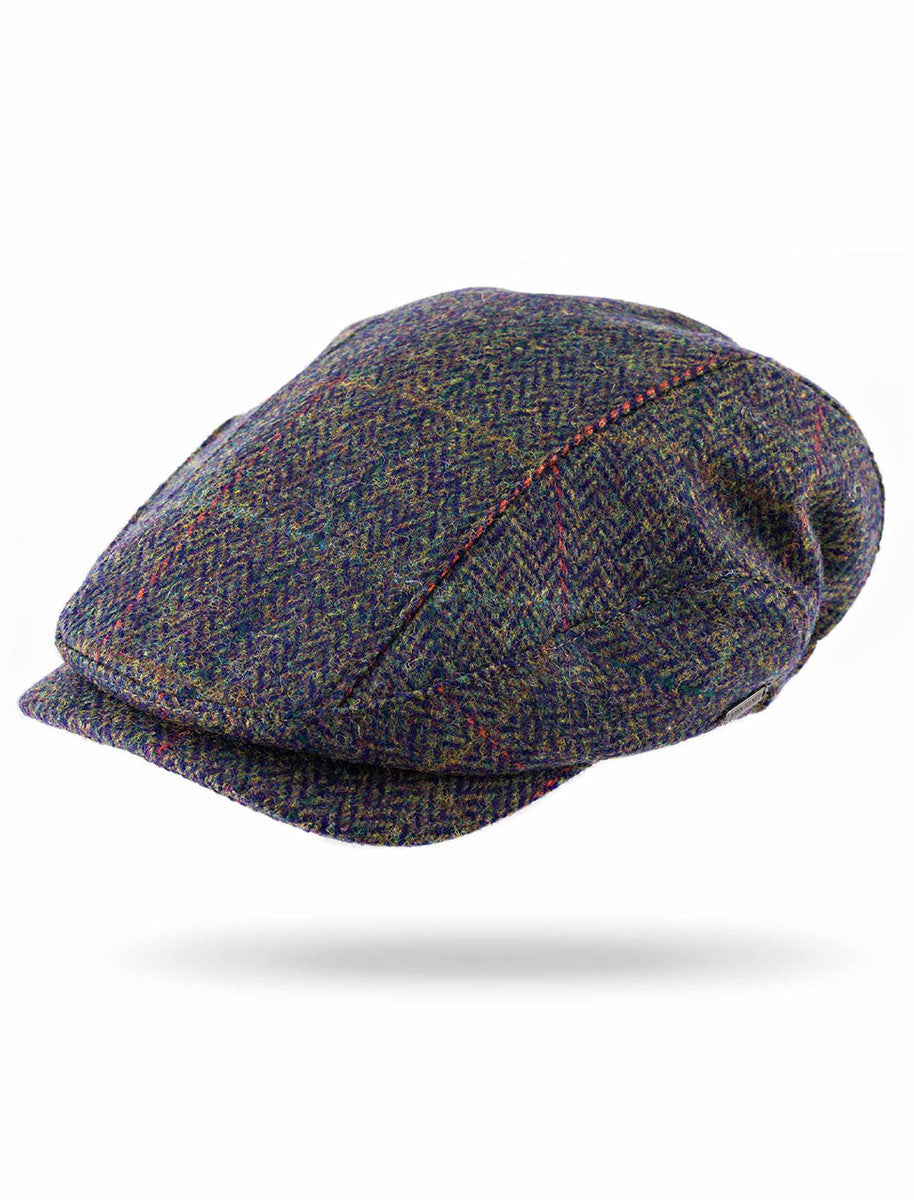 Pure Wool Tweed Driving Cap - Navy Green Windowpane 