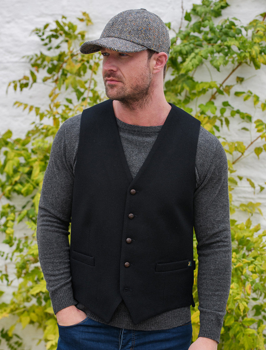 Irish Tweed Herringbone Waistcoat - Black