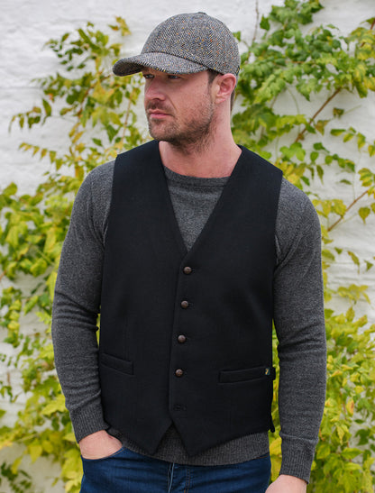 Irish Tweed Herringbone Waistcoat - Black