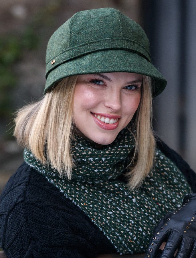Ladies Tweed Flapper Cap - Green &amp; Yellow
