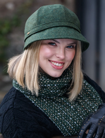 Ladies Tweed Flapper Cap - Green &amp; Yellow