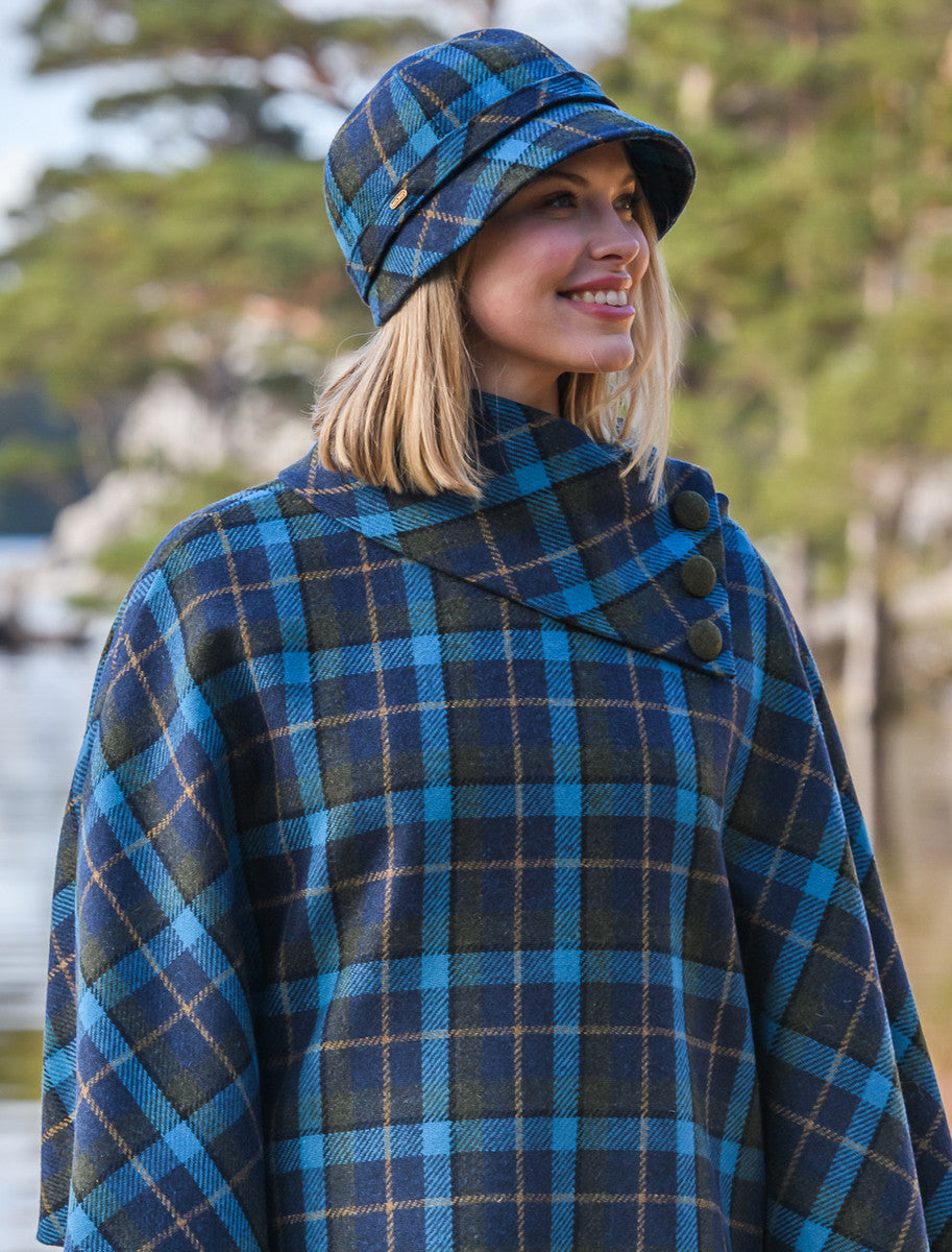 Ladies Tweed Flapper Cap - Green, Navy &amp; Blue