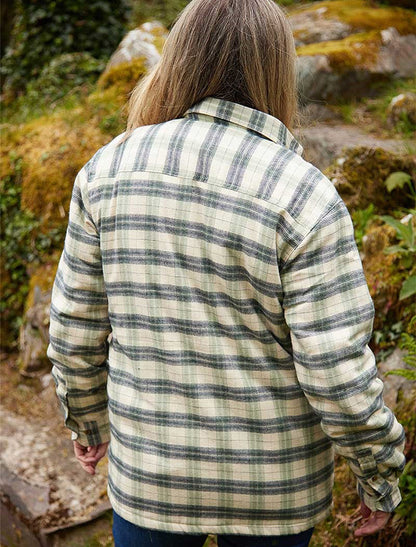 Ladies Fleece Lined Flannel Shirt - Ecru Green &amp; Navy Check