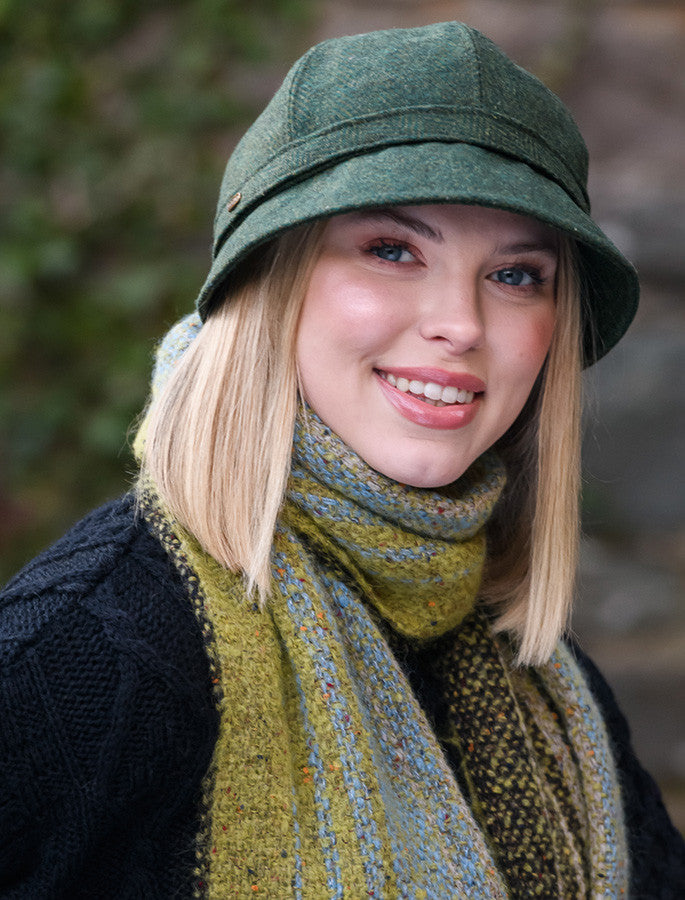 Ladies Tweed Flapper Cap - Green &amp; Yellow