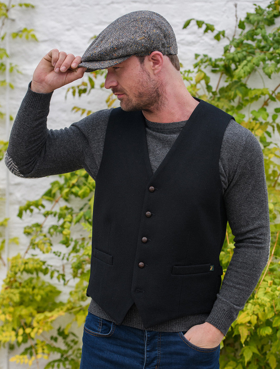 Irish Tweed Herringbone Waistcoat - Black