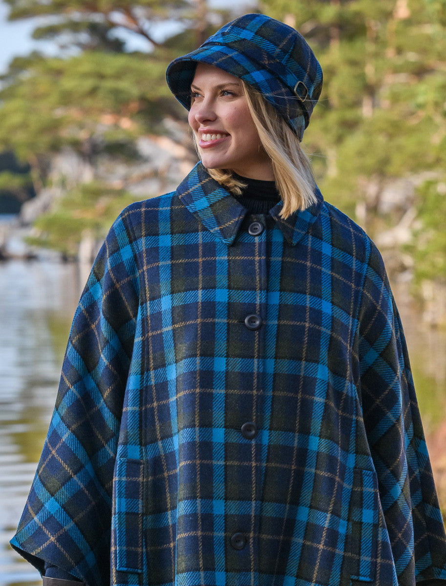Ladies Tweed Flapper Cap - Green, Navy &amp; Blue
