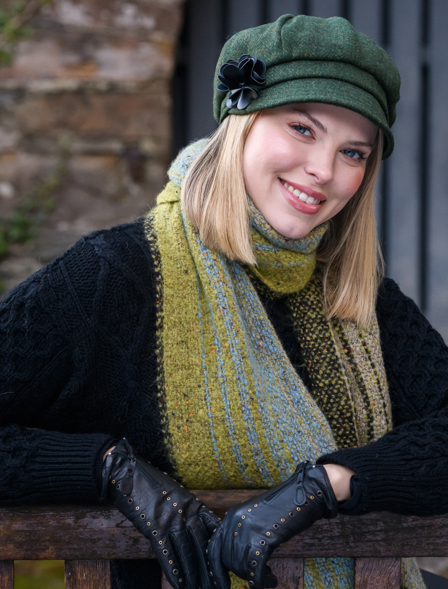 Ladies Tweed Newsboy Hat - Green &amp; Yellow